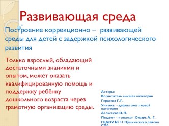 Развивающая среда методическая разработка (средняя группа) по теме