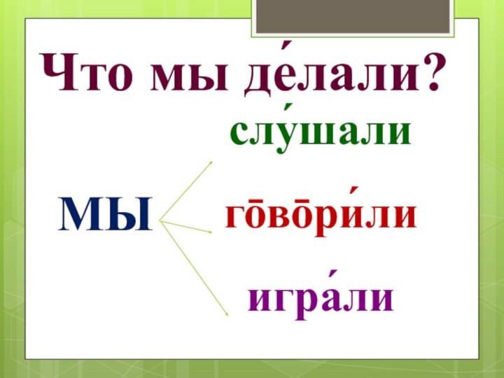 Что мы де́лали? МЫслу́шалиго̄во̄ри́лиигра́ли