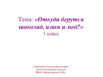 Урок окружающего мира в 1 классе Откуда берутся шоколад, изюм и мёд? методическая разработка по окружающему миру (1 класс)