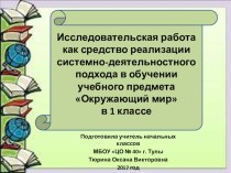 Исследовательская работа как средство реализации системно - деятельностного подхода в обучении учебного предмета Окружающий мир в 1 классе проект (1 класс)