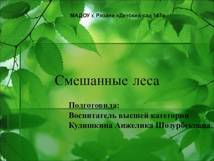 Смешанные лесаПодготовила:Воспитатель высшей категорииКудишкина Анжелика ШозурбековнаМАДОУ г. Рязани «Детский сад 147»