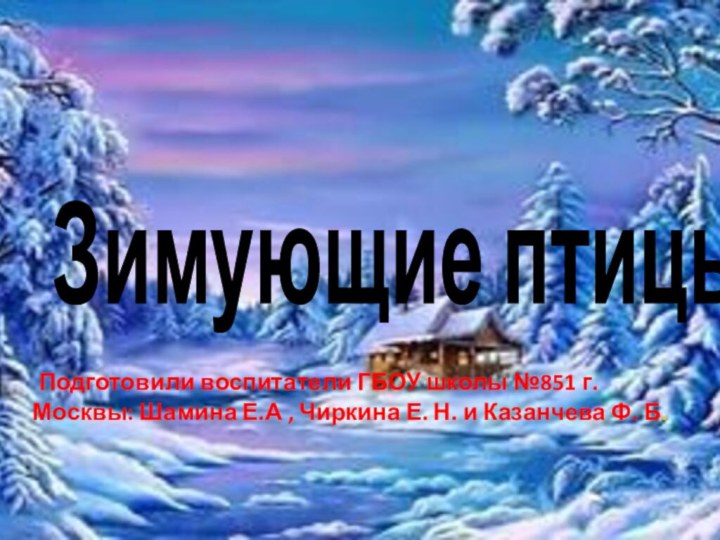 Зимующие птицы Подготовили воспитатели ГБОУ школы №851 г. Москвы: Шамина Е.А ,