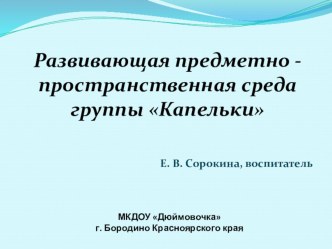 Развивающая предметно - пространственная среда презентация к уроку (младшая группа)