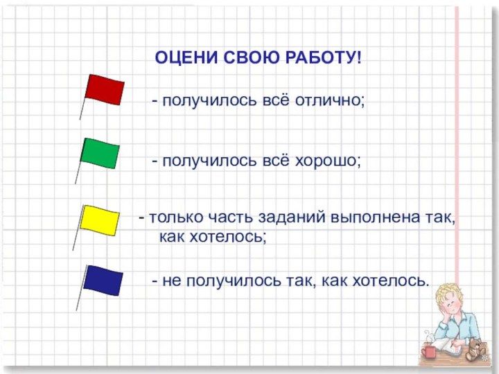 ОЦЕНИ СВОЮ РАБОТУ!- получилось всё отлично;- получилось всё хорошо; только часть заданий