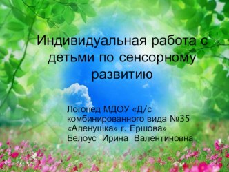 Индивидуальная работа с детьми по сенсорному развитию презентация к уроку по логопедии по теме