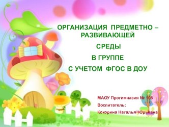 Презентация ОРГАНИЗАЦИЯ ПРЕДМЕТНО – РАЗВИВАЮЩЕЙ СРЕДЫ В ГРУППЕ С УЧЕТОМ ФГОС В ДОУ презентация
