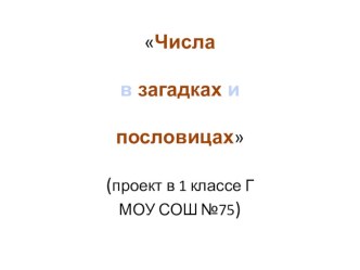 Проект Числа в загадках и пословицах в 1 классе (УМК Школа России) проект по математике (1 класс)