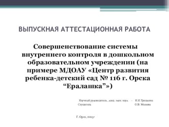 Совершенствование внутреннего контроля в ДОУ проект