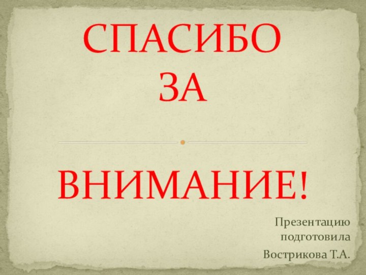 Презентацию подготовила Вострикова Т.А.СПАСИБО  ЗА   ВНИМАНИЕ!