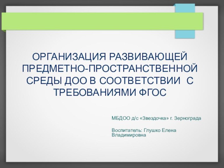 ОРГАНИЗАЦИЯ РАЗВИВАЮЩЕЙ ПРЕДМЕТНО-ПРОСТРАНСТВЕННОЙ СРЕДЫ ДОО В СООТВЕТСТВИИ С