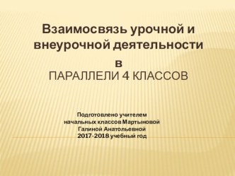 Взаимосвязь урочной и внеурочной деятельности презентация к уроку (4 класс)