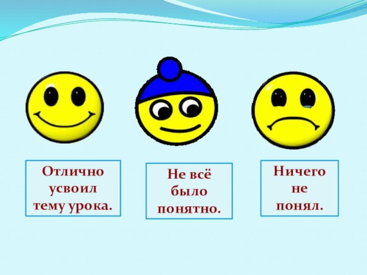 Отлично усвоил  тему урока.Не всё было  понятно.Ничего не  понял.