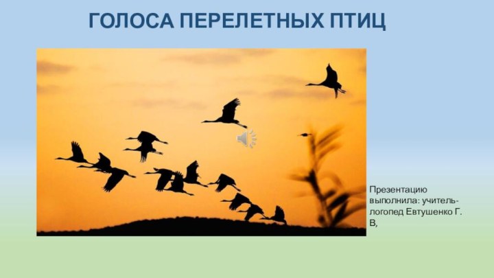 ГОЛОСА ПЕРЕЛЕТНЫХ ПТИЦПрезентацию выполнила: учитель-логопед Евтушенко Г.В,