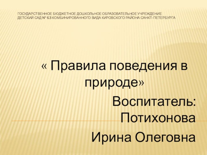 Государственное бюджетное дошкольное образовательное учреждение детский сад № 63 комбинированного вида Кировского