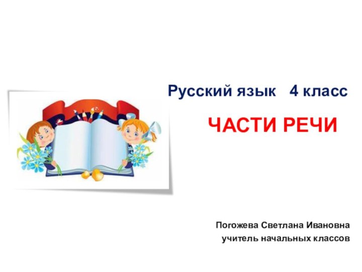 ЧАСТИ РЕЧИПогожева Светлана Ивановнаучитель начальных классовРусский язык  4 класс