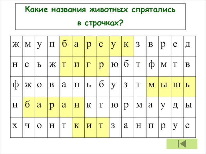 Какие названия животных спрятались в строчках?