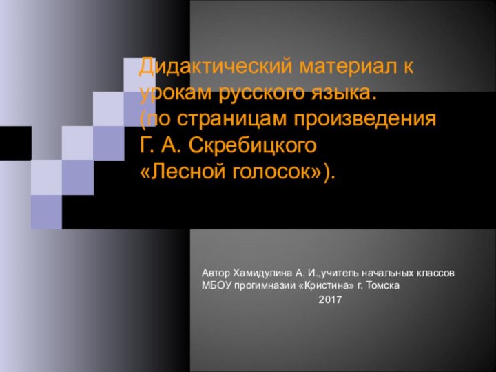 Дидактический материал к урокам русского языка. (по страницам произведения  Г. А.