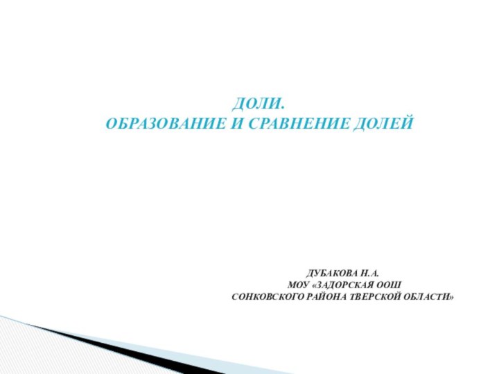 Доли.  Образование и сравнение долейДубакова Н.А. МОУ «Задорская ООШ Сонковского района Тверской области»