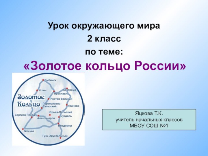 «Золотое кольцо России»Урок окружающего мира2 класспо теме:Яцкова Т.К.учитель начальных классовМБОУ СОШ №1