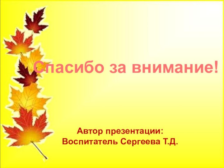 Спасибо за внимание!Автор презентации:Воспитатель Сергеева Т.Д.