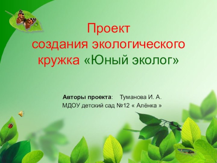 Проект создания экологического кружка «Юный эколог» Авторы проекта:  Туманова И. А.