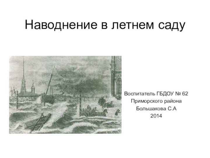 Наводнение в летнем садуВоспитатель ГБДОУ № 62Приморского районаБольшакова С.А2014