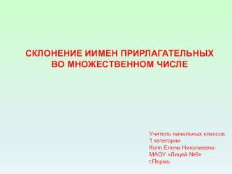 Склонение имён прилагательных во множественном числе. презентация к уроку по русскому языку (4 класс)