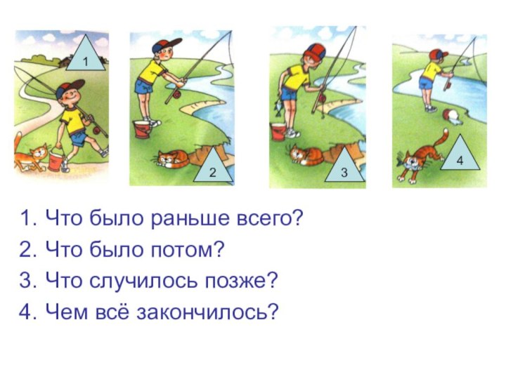 Что было раньше всего?Что было потом?Что случилось позже?Чем всё закончилось?1234