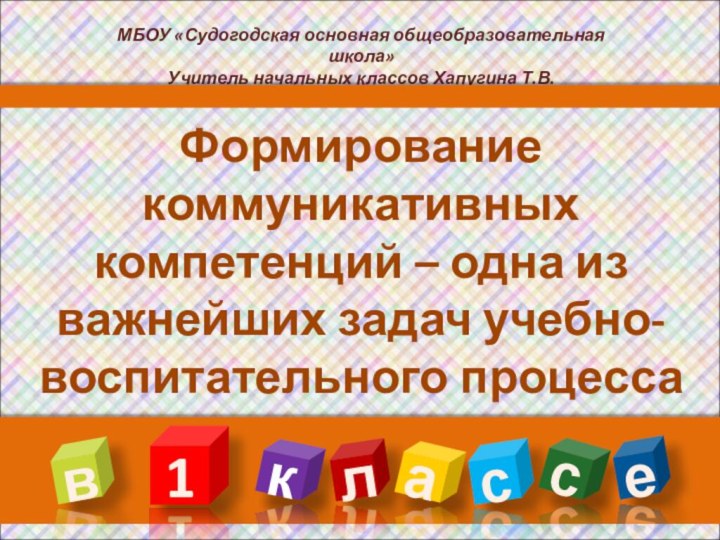 МБОУ «Судогодская основная общеобразовательная школа»Учитель начальных классов Хапугина Т.В.Формирование коммуникативных компетенций –