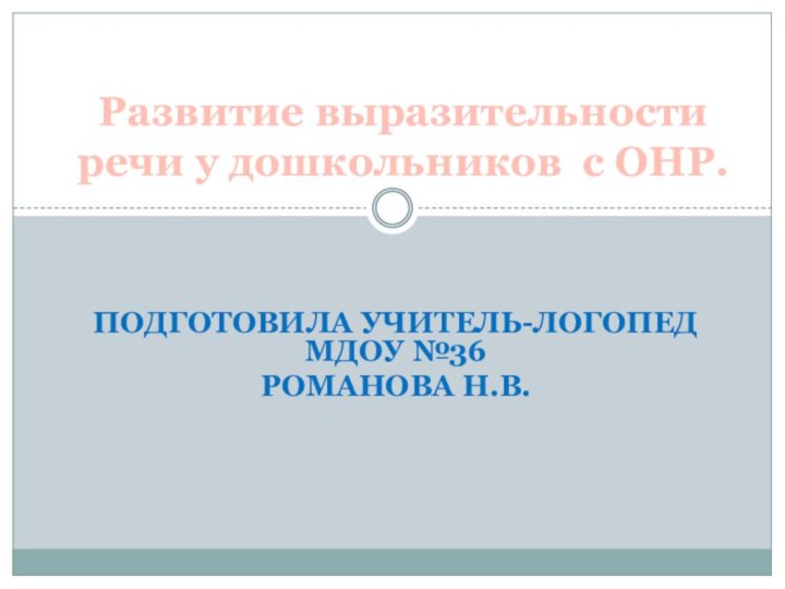 Подготовила учитель-логопед МДОУ №36 Романова Н.В.Развитие выразительности речи у дошкольников с ОНР.