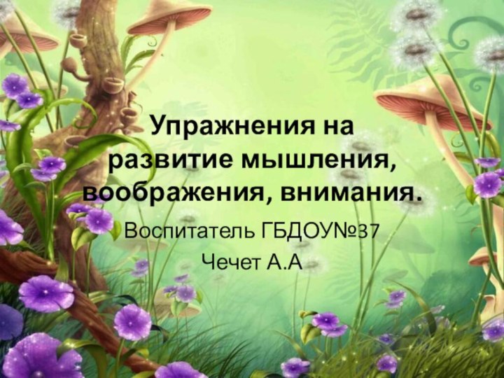 Упражнения на развитие мышления, воображения, внимания.Воспитатель ГБДОУ№37Чечет А.А