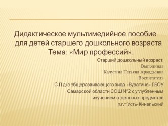 Дидактическое мультимедийное пособие Мир Профессий презентация к занятию по окружающему миру (старшая группа)