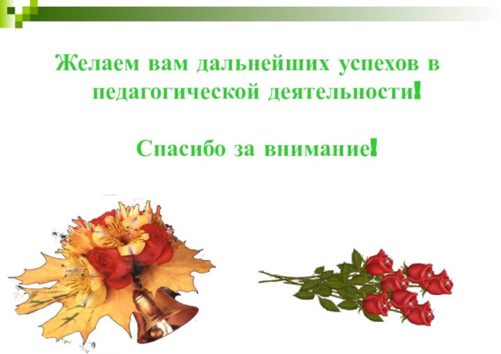 Желаем вам дальнейших успехов в педагогической деятельности!  Спасибо за внимание!