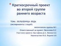 Краткосрочный проект Волшебница- вода (эксперименты с водой) проект (младшая группа)