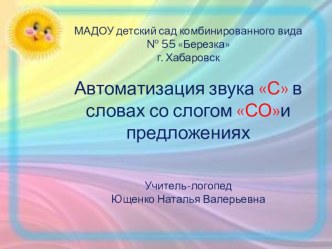 Презентация Автоматизация звука С в словах со слогом СО и предложениях с этими словами. презентация к уроку по логопедии по теме