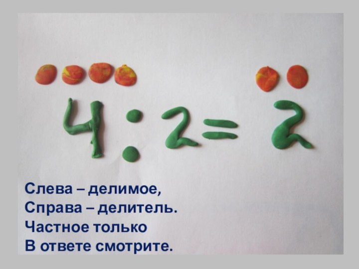 Слева – делимое,Справа – делитель.Частное только В ответе смотрите.