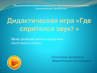 Презентация Где спрятался звук. презентация к уроку по обучению грамоте (средняя группа)