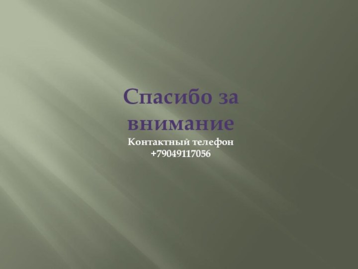 Спасибо за вниманиеКонтактный телефон+79049117056