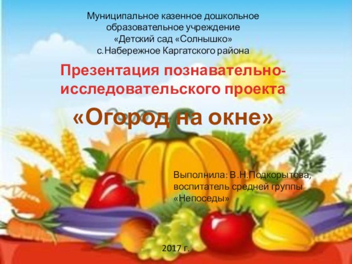 Муниципальное казенное дошкольное  образовательное учреждение «Детский сад «Солнышко» с.Набережное Каргатского района