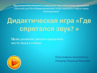 Интерактивная дидактическая игра Где спрятался звук? презентация к уроку по обучению грамоте (старшая группа)