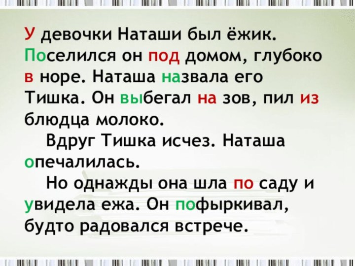 У девочки Наташи был ёжик. Поселился он под домом, глубоко в норе.