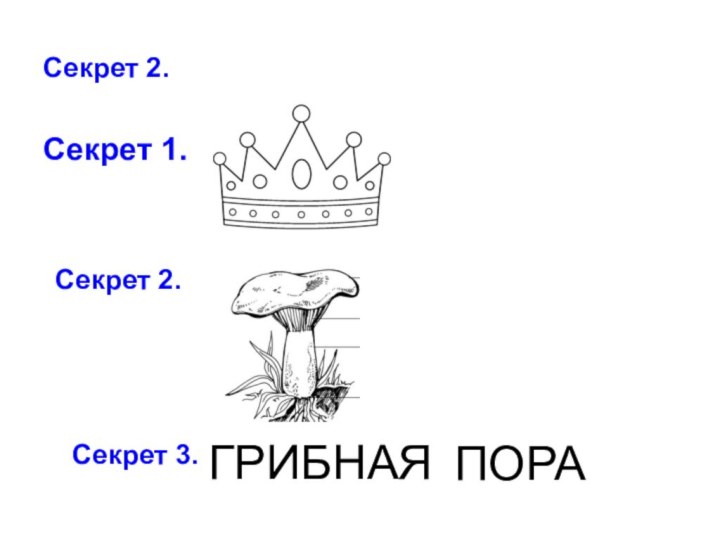 Секрет 2.Секрет 1.Секрет 2.Секрет 3.ГРИБНАЯ   ПОРА