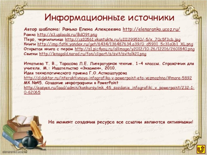 На момент создания ресурса все ссылки являются активными! Информационные источникиАвтор шаблона: Ранько