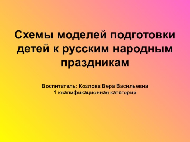 Схемы моделей подготовки детей к русским народным праздникам  Воспитатель: Козлова Вера