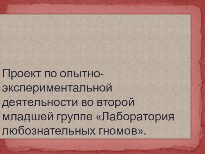 Проект по опытно-экспериментальной деятельности во второй младшей группе «Лаборатория любознательных гномов».