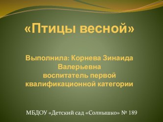 Презентация Птицы весной презентация к уроку по окружающему миру (старшая группа)