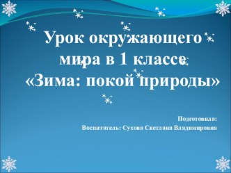 Презентация Зима-покой природы презентация к уроку по окружающему миру (1 класс)