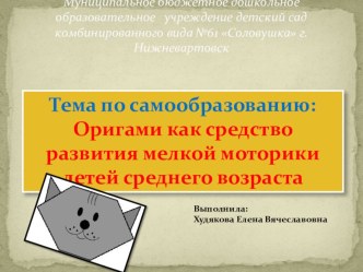 Оригами как средство развития мелкой моторики руки презентация к занятию (средняя группа) по теме