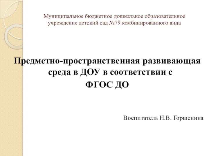 Муниципальное бюджетное дошкольное образовательное учреждение детский сад №79 комбинированного вида Предметно-пространственная развивающая