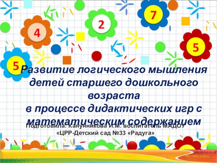 24575Подготовила: Канунникова И.М. воспитатель МАДОУ «ЦРР-Детский сад №33 «Радуга»Развитие логического мышления детей